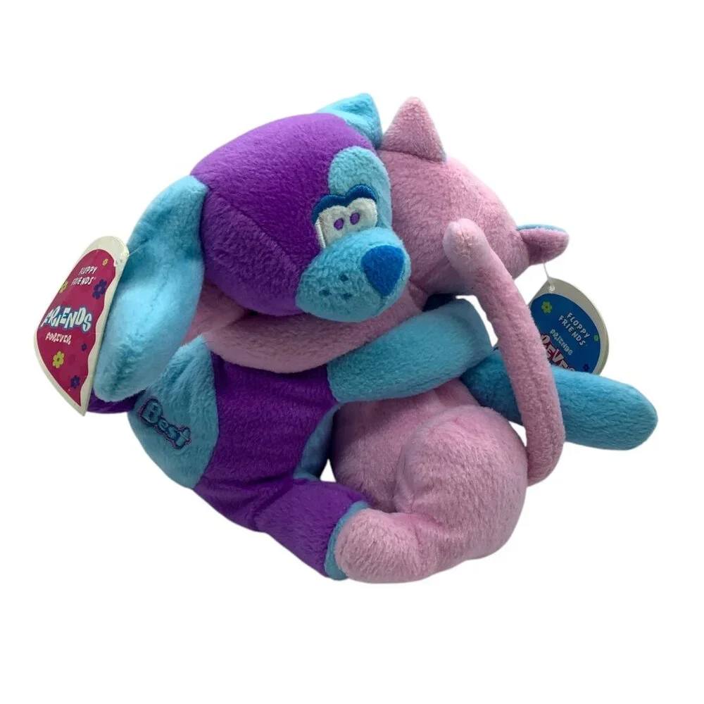 Vtg 2000 Floppy Friends Forever Plush Hugging Dog & Cat‎ Stuffed Animals 7